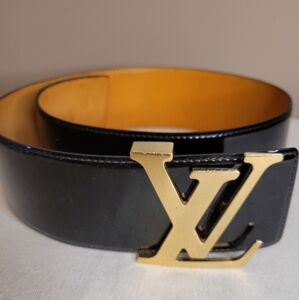 Louis Vuitton Amarante Vernis Black Patent Leather Initiales Waist Belt (30 Inch